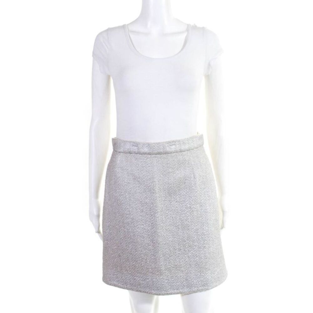 Carven Womens Shiny Tight Metallic Skirt Silver Tone European Size 38 10717399